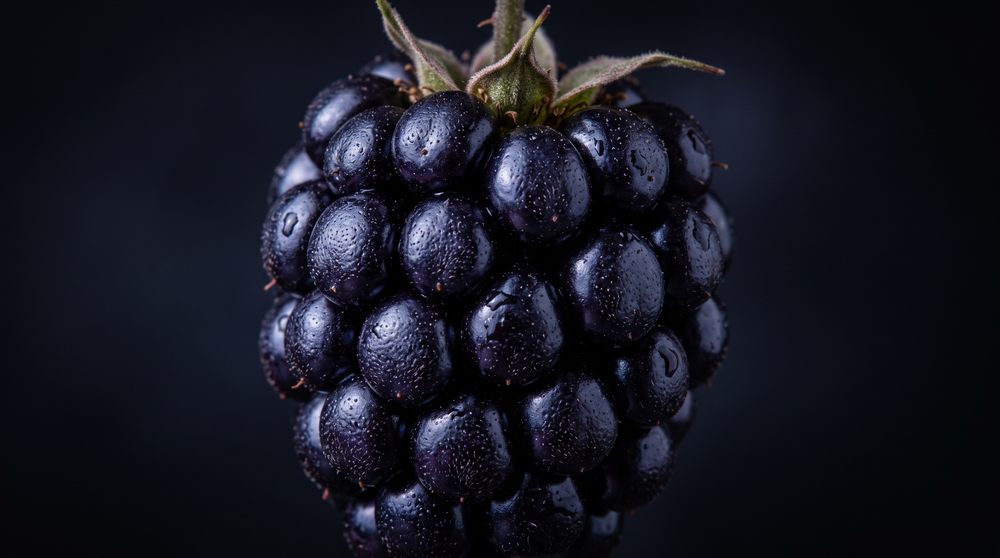 Blackberry macro close-up showing anthocyanins that give the deep purple-black color